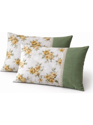 Ankazen Çiçekli Yeşil Zarf Yastık Kılıfı 2 Adet