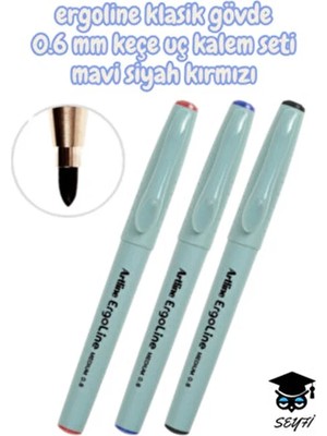 Artline Ergoline Klasik Gövde Keçe Uç Kalem Seti Mavi Siyah Kırmızı 0.6 mm Çok Renkli Parça Sayısı
