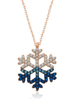 Diger KENPAZAR925 Ayar Gümüş Mavi Taşlı Kar Tanesi Kadın Gümüş Kolye
