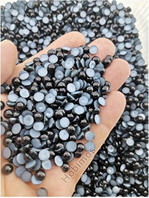 Hobimos 100 Adet 6 mm Siyah Yarım Inci Boncuk - Deliksiz Yapıştırılabilir Süsleme Boncuğu
