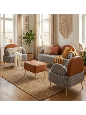 Zem Petra Çay Seti, Siyah Kazayağı/Taba Deri (2 ADET TEKLİ BERJER 1 ADET IKİLİ BERJER 1 ADET PUF)