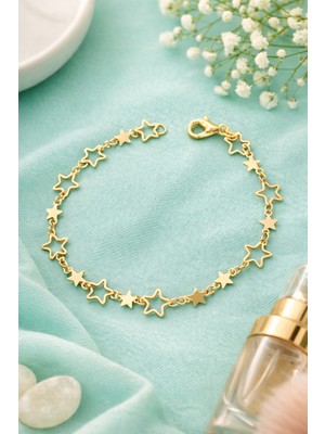 Crystal Atelier Yıldız Model Altın Kaplama Çelik Bileklik - Estetik Fairycore Y2K Vintage Şık Zincir Bileklik - Paslanmaz Çelik Yıldız Figürlü Kadın Bileklik