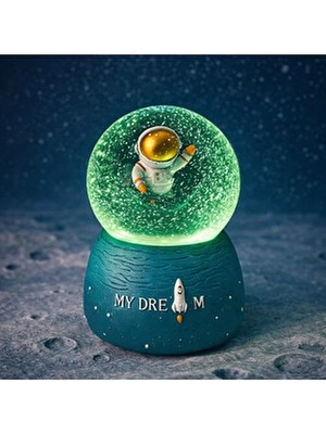 Nobbystar Renkli LED Işıklı Müzikli 360° Dönen Astronotlu Kar Küresi – Gece Lambası & Dekoratif Biblo 16 cm