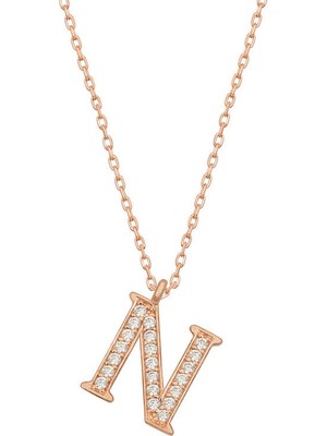 Diger KENPAZAR925 Ayar Gümüş Rose N Harfi Kadın Gümüş Kolye