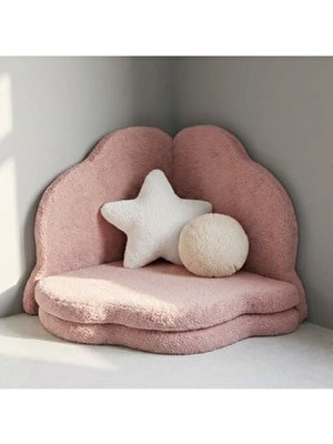 Puff Table Puftable Montessori Bulut Oyun Minderi,teddy Kumaş Pembe,oyun Halısı ve Matı 5 cm Sünger 4 Parça