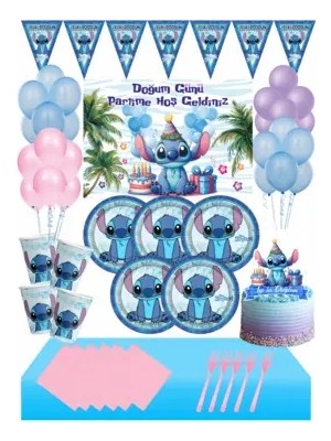 Masal Şekerleme Lilo & Stitch 8 Kişilik Doğum Günü Seti Pembe Renkli Afişli Temalı Parti Malzemeleri
