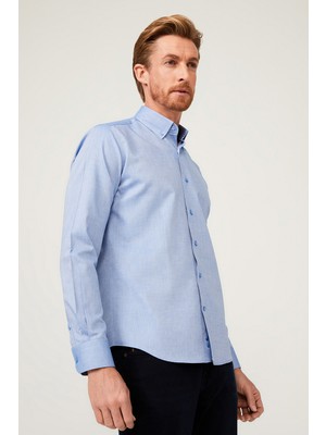 Kiğılı Uzun Kol Slim Fit Dar Kesim Pamuk Gömlek