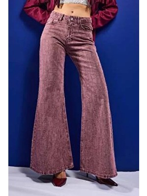 It's Basic Kadın Gül Kurusu Renk 6s6-98 Flare Fit Özel Kumaş Tasarım Denim Jean