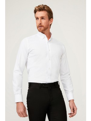 Kiğılı Uzun Kol Slim Fit Dar Kesim Pamuk Gömlek