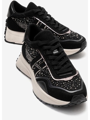 Luvi Sorell Siyah Taşlı Dantel Dokulu Kadın Günlük Spor Ayakkabı