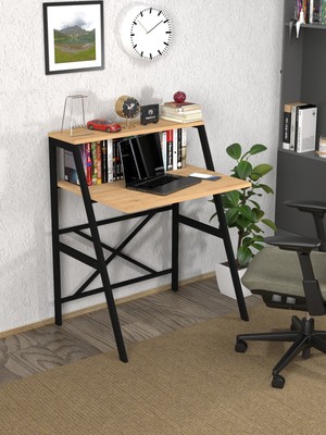 Miyuhome Pratik Çalışma Masası Raflı Ofis Masası Yemek Masası Okul Yurt Masası Metal Raflı Çalışma Masası
