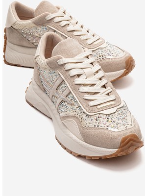 Luvi Sorell Bej Taşlı Dantel Dokulu Kadın Günlük Spor Ayakkabı