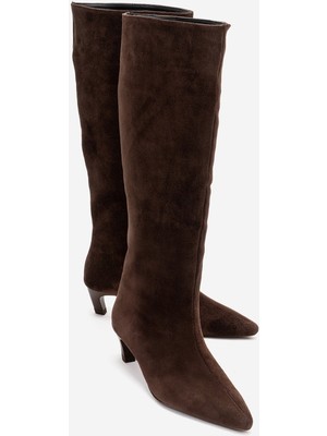 Luvi Corvel Kahverengi Süet Hakiki Deri Kadın Topuklu Çizme