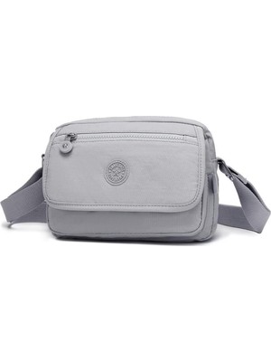 Smart Bags Krinkıl Kumaş Kadın Postacı Çantası BC 3166 - Açık Gri Suya Dayanıklı 5 Gözlü Ergonomik Tasarım