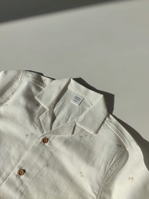 Bandiwa Gulian Erkek Bebek Palmiye Desenli Dokuma Kısa Kollu Gömlek Ekru