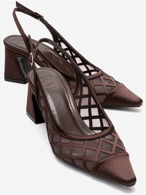 Luvi Alveron Kahverengi Saten File Detaylı Kadın Blok Topuklu Ayakkabı