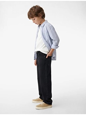 Koton Pamuklu Uzun Kollu Düğmeli Tek Cepli Çizgili Gömlek