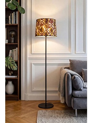 Marrien Cora Tek Ayaklı Siyah Metal Luvia Kumaş Lambader Oturma Odası & Yatak Odası & Salon Lambader