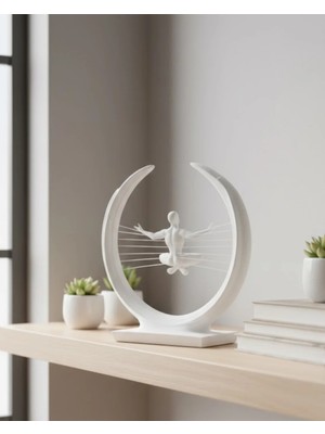 3D Zen Heykeli Beyaz Ay Içinde Meditasyon Figürü Dekoratif Obje Midastech