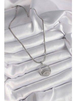 316L Çelik Gümüş Renk Italyan Zincir Zirkon Taşlı Göz Model Kadın Kolye Midastech