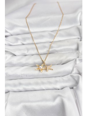 316L Çelik Zincir Gold Renk Deniz Yıldızı Model Zirkon Taşlı Kadın Kolye Midastech