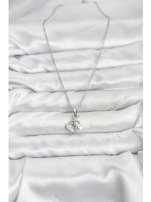 MidasTech 316L Çelik Zincir Gümüş Renk Deniz Kabuğu ve Deniz Yıldızı Model Zirkon Taşlı Kadın Kolye