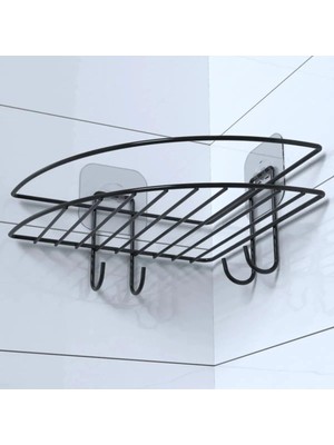 MidasTech Yapışkanlı Banyo Köşeliği Kancalı Köşe Rafı Duş Şampuanlık Duvar Düzenleyici Organizer