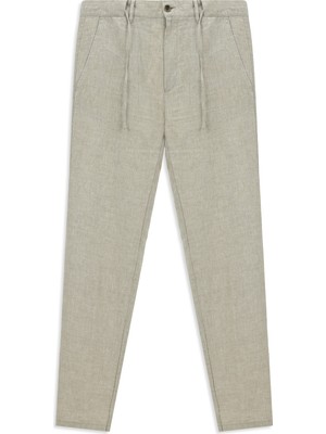 Abdullah Kiğılı 6 Drop Regular Fit Standart Kesim Beli Lastikli İpli Keten Klasik Kumaş Pantolon