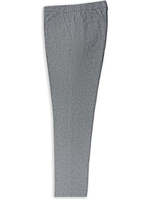 Abdullah Kiğılı Regular Fit Standart Kesim Çizgili Beli Lastikli İpli Pamuklu Keten Jogger Pantolon
