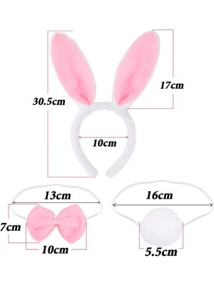 Tavşan Kostüm Seti Taç Papyon Kuyruk Pembe Renk (4887) Midastech