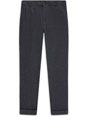 Abdullah Kiğılı 6 Drop Regular Fit Standart Kesim Desenli Keten Karışımlı Desenli Pileli Klasik Kumaş Pantolon