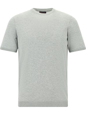 Abdullah Kiğılı Bisiklet Yaka Slim Fit Dar Kesim Pamuklu Triko İpek Karışımlı T-shirt