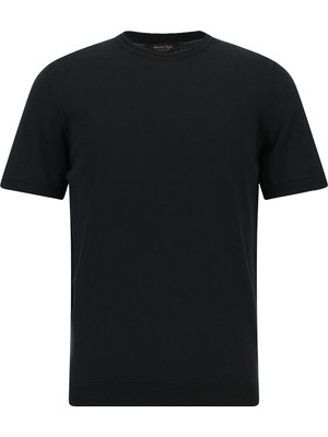 Abdullah Kiğılı Bisiklet Yaka Slim Fit Dar Kesim Pamuklu Triko İpek Karışımlı T-shirt