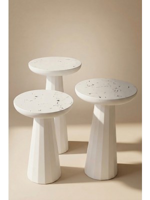 Hedefixtoys Beyaz Mermer Desenli Modern Ahşap Mantar Yan Sehpa – 3’lü Dekoratif Zigon Takımı