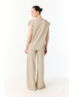 Çizgili Wıde Leg Beli Lastikli Pantolon