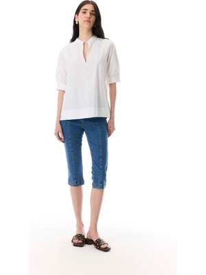 Nervürlü Cropped Fıt Jean Pantolon