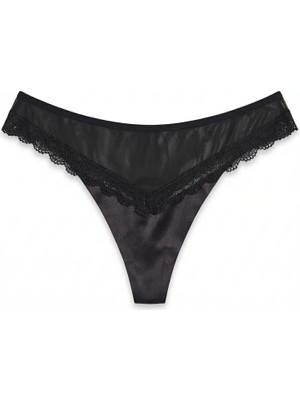 Zi Siyah Tül Dantel Detaylı Kadın Tanga Külot