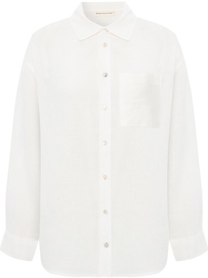 Oversıze Uzun Kollu Keten Gömlek