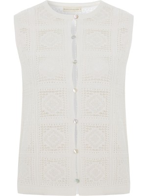 Bisiklet Yaka Örgü Detaylı Yelek