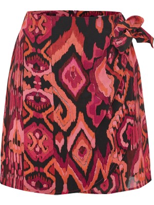 Baskılı Fiyonk Detaylı Mini Etek