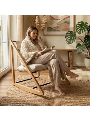 Zem Lupa Bohem Ahşap Berjer , Açık Krem