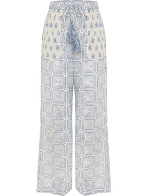 MUDO Marin Baskılı Bağlamalı Wıde Leg Pantolon