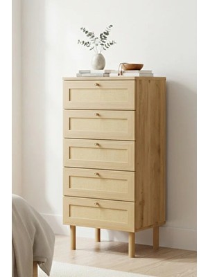 Sarmobi Baru 5 Çekmeceli Şifonyer/çamaşırlık 50X105X42 cm Cadiz Meşe – Iskandinav Tasarım