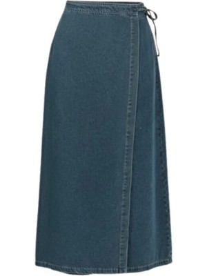 Yandan Bağlamalı Denim Etek- Mavi