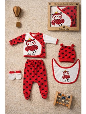 Mai Perla Uğur Böceği Temalı Organik Pamuk Yenidoğan Hastane Çıkış Seti 5 Parça Kutulu