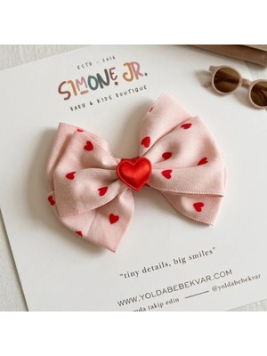 Simone Jr. Kalp Desenli Toz Pembe Büyük Boy Fiyonk Toka