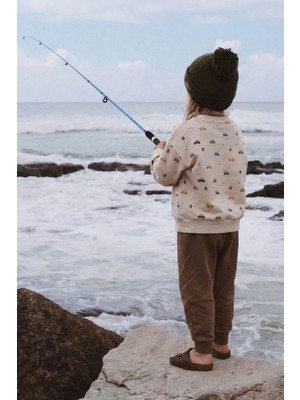 Cigit Araba Baskılı Sweatshirt Takım 1-5 Yaş Bej