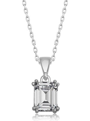 Diger KENPAZAR925 Ayar Gümüş Kare Zirkon Taşlı Kadın Gümüş Kolye