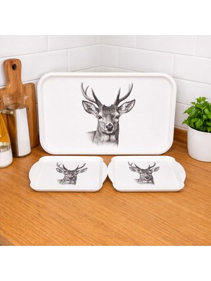 Zucci Home Geyik Desenli Sunum Tepsi Seti - 3'lü Dekoratif Kahve ve Çay Servis Tepsi Seti - 3 Adet