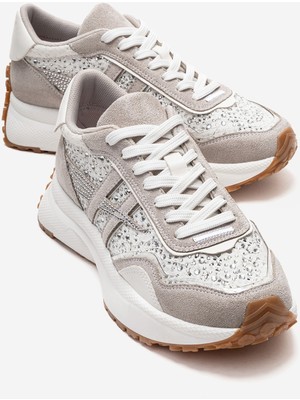 Luvi Sorell Beyaz Taşlı Dantel Dokulu Kadın Günlük Spor Ayakkabı